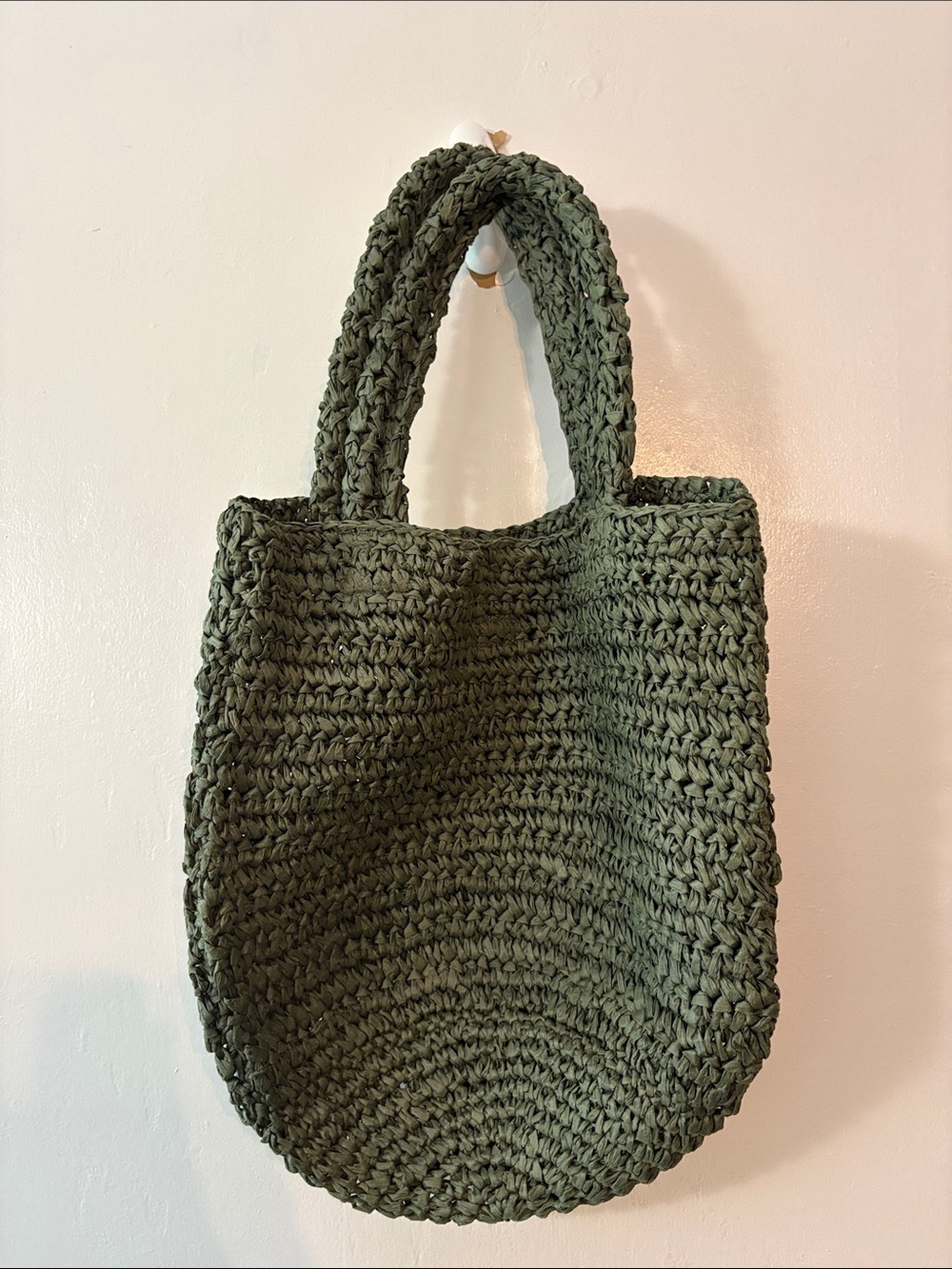 Olive Green Crochet Tote Bag - Picture 3 of 4